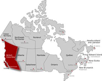 Canada map showing location of BC